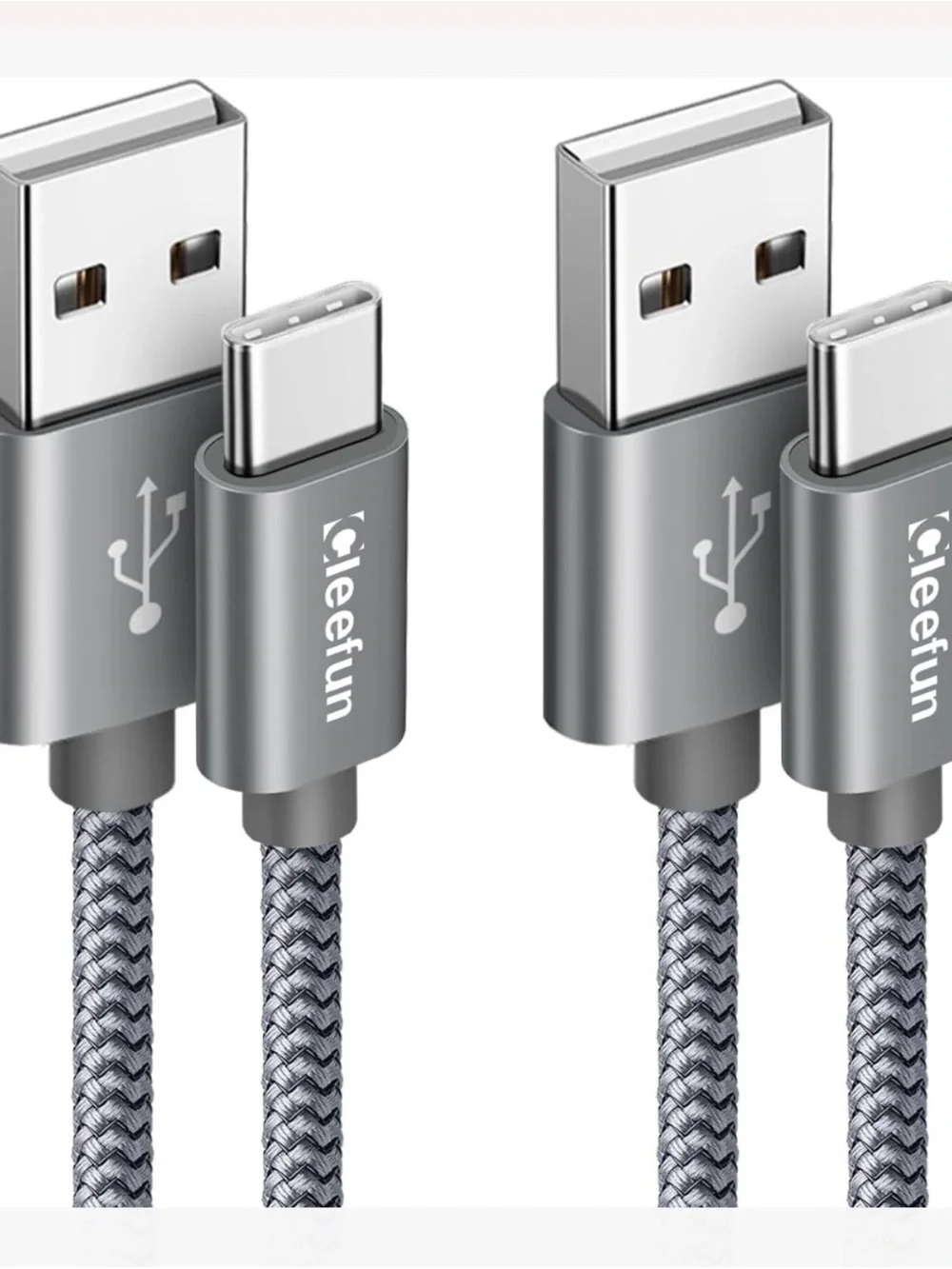 USB-A to USB-C Charging Cable - Gray Braided (2-Pack)